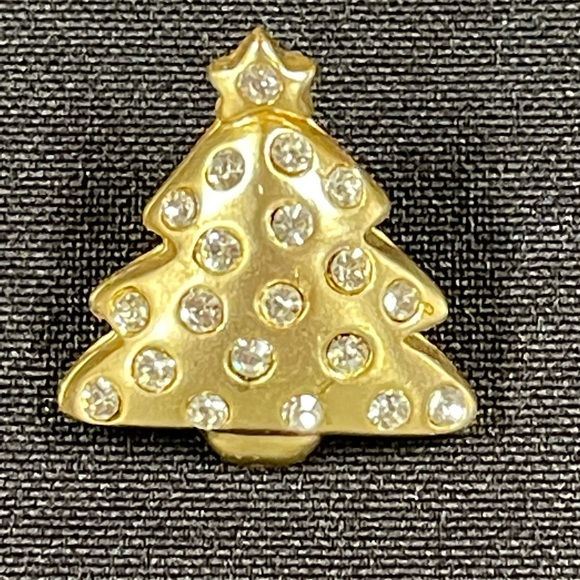 Christmas Tree Gold Rhinestone Lapel Pin Brooch - Picture 2 of 5